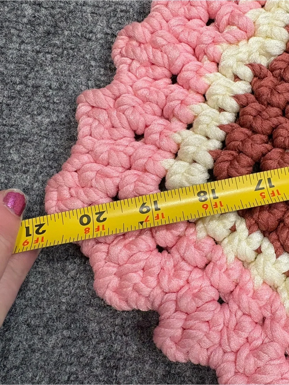 Hand Crafted Heart Crochet Door Mat in Pink, Brown, Cream